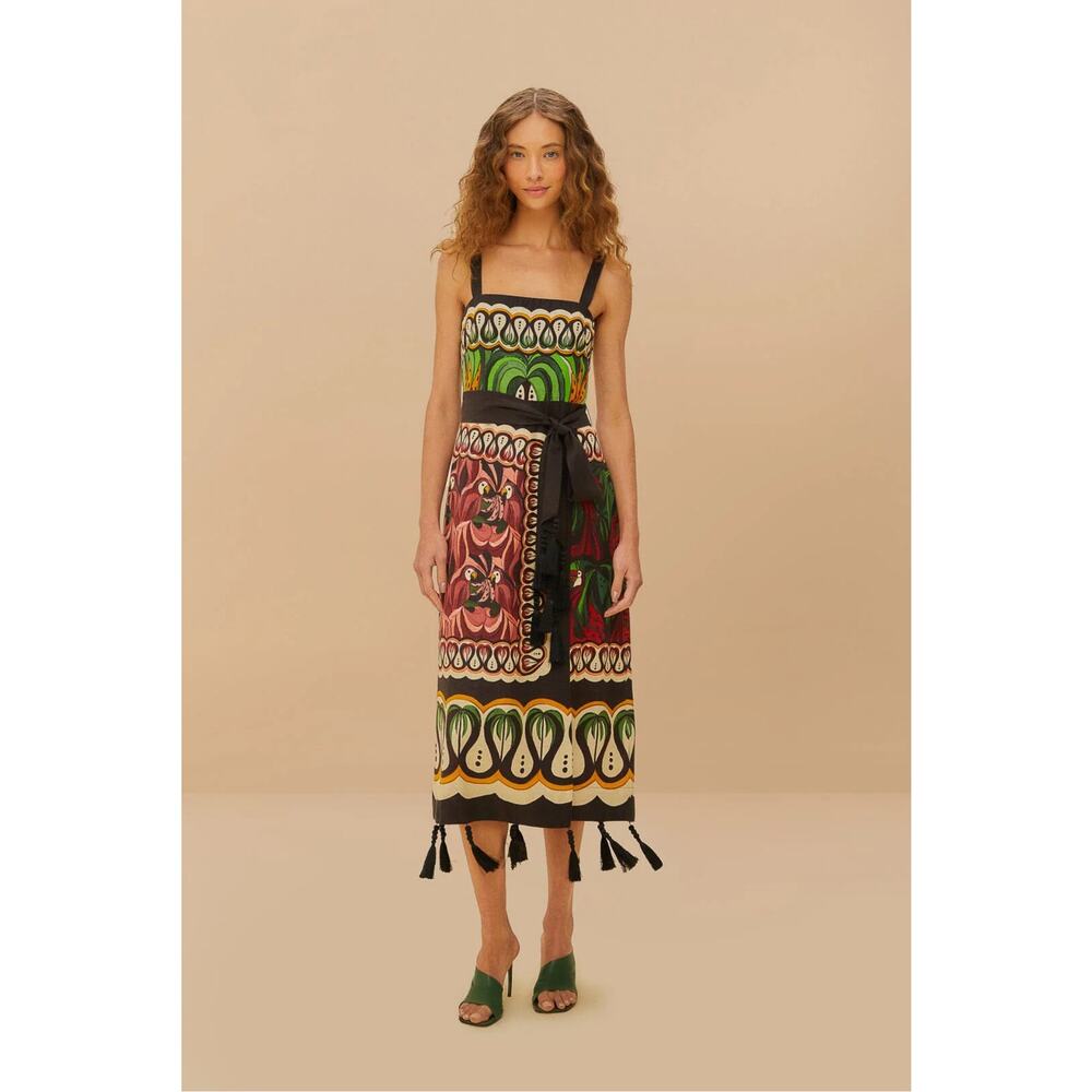 Farm Rio Women's Coconut Tree Flow Ecovero Euroflax Dress Multi Size L NWT